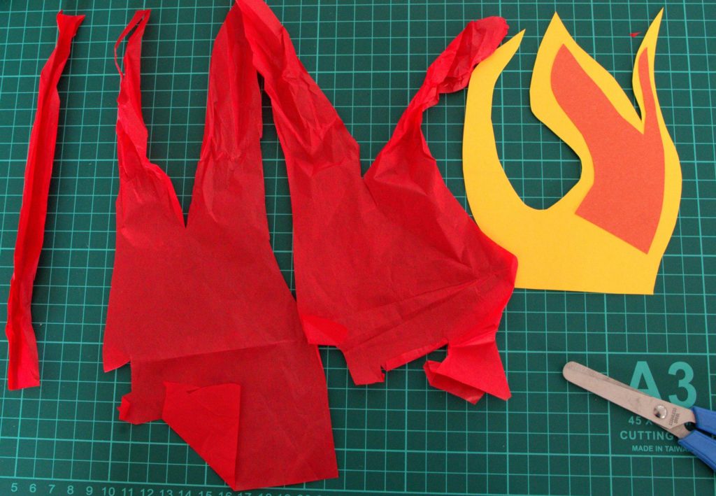 You can cut flames from tissue paper and coloured card.