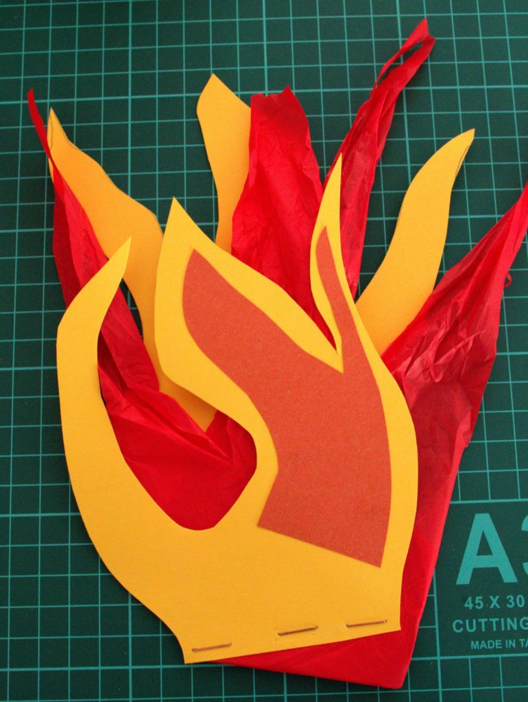 Finished flames - I used cardboard flames to give structure to the tissure paper ones.