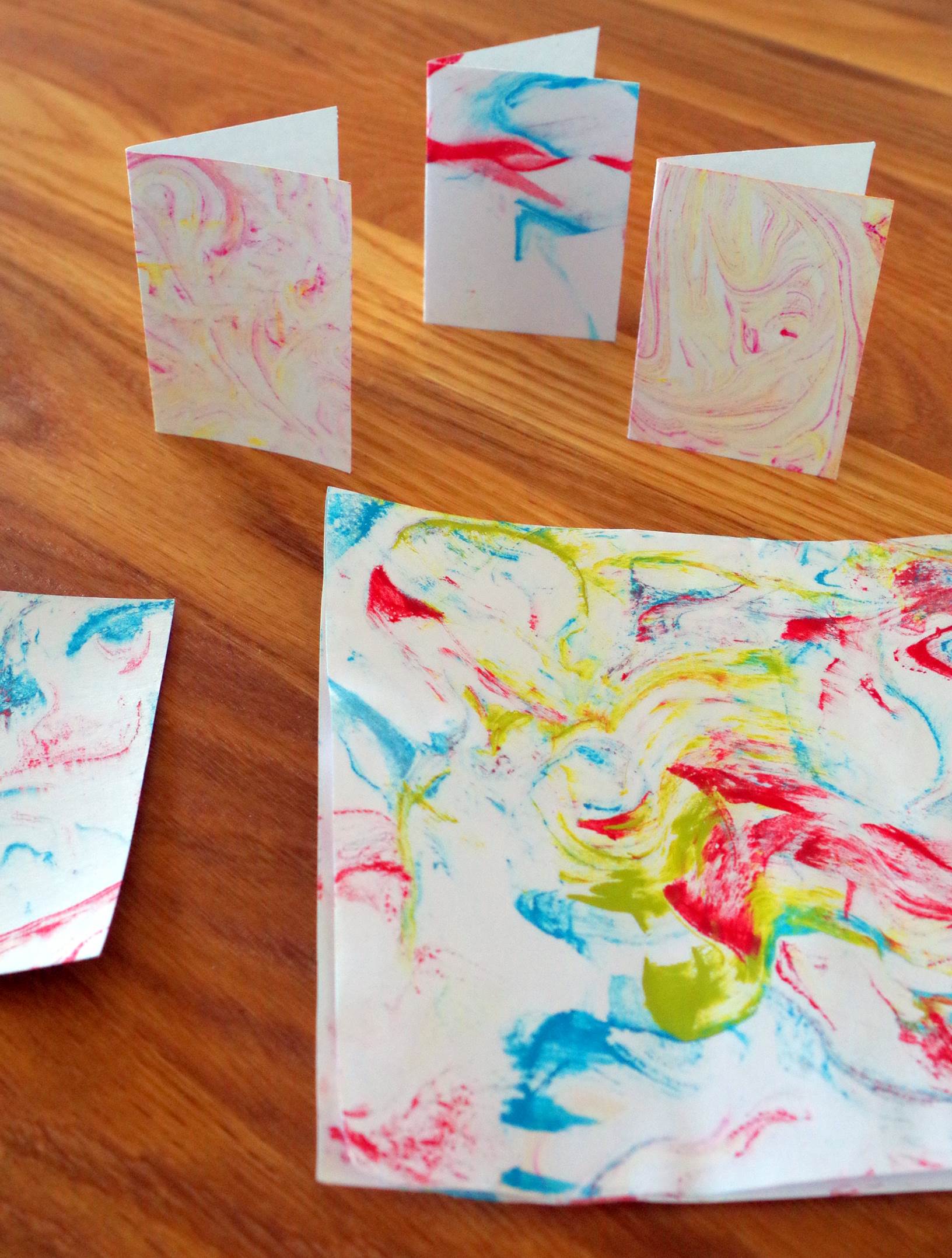 Shaving Foam Marbling is vibrant and fun. You could use the finished art to make gift tags.