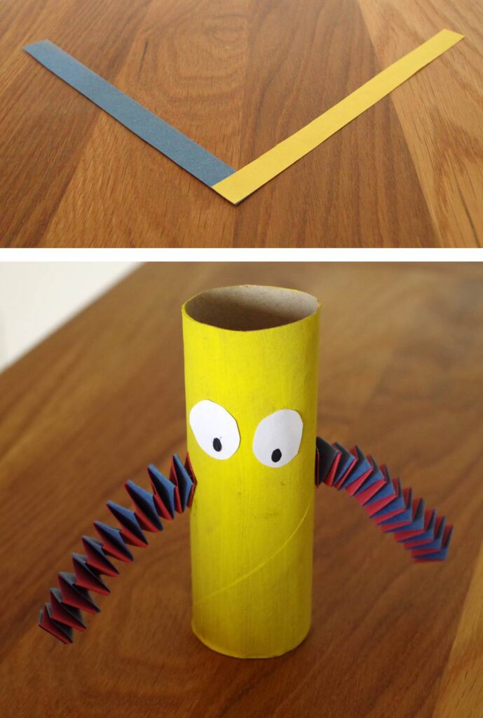 Two strips of paper can be folded and glued to make a bendy arm.